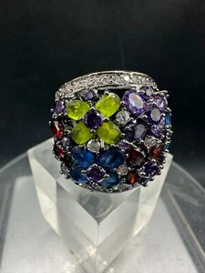 Anello multicolore cocktail argento rutenio vari tagli zirconi 884 - Foto 1 di 8