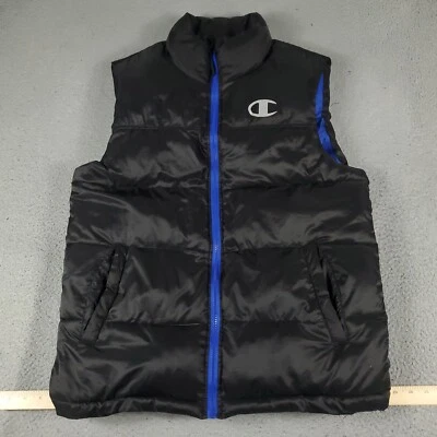 Chaleco Champion Para Hombre Talla Mediana Negro Azul Puffer Cremallera Completa Chaqueta Foto 1 de 4
