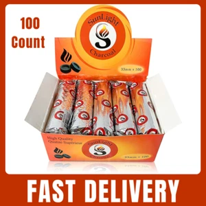 100 Pack Quick Light Charcoal Tablets for Incense, 33mm Resin Burner Rolls - Picture 1 of 8