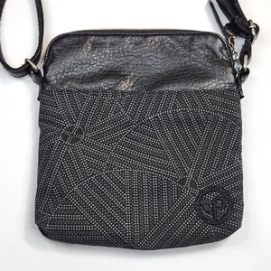 Bolso Bandolera Pistil Oregon Imitación Guijarro Cuero Negro y Tela Gris Cierre con Cremallera - Imagen 1 de 11