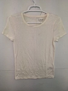 J. Crew Stretch linen-blend T-shirt Ivory Size Small NWT BY415 - Picture 1 of 3
