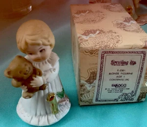 Growing Up Birthday Girls 1 YEAR OLD w Bear Enesco Porcelain Figurine in Box - Picture 1 of 4