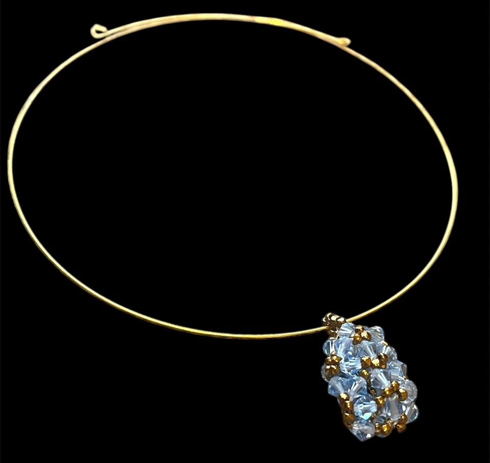 🟢Colar Gargantilha de Cristal Swarovski Feito à Mão, Contas Swarovski Genuínas Topázio Azul - Imagem 1 de 4