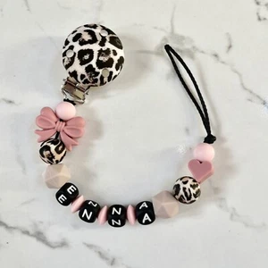 Cadena de chupete soporte de chupete con nombre silicona leo niña negro rosa - Imagen 1 de 4