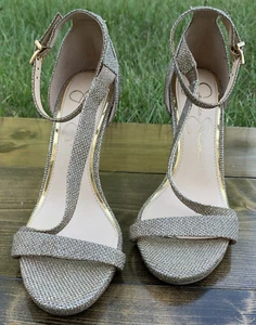 Jessica Simpson “Rayli* Champagne Glitter Sandal Heel Pumps Women’s 8 - Picture 1 of 12