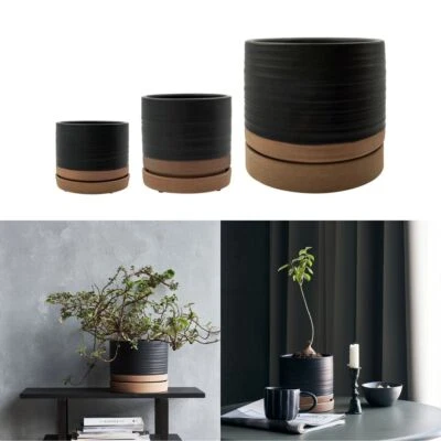 House Doctor Übertopf Astu mit Untersetzer schwarz Blumentopf Pflanztopf - Bild 1 von 4