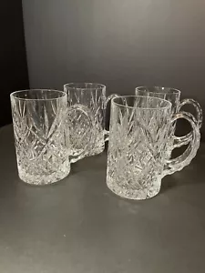 Handcrafted 4 Clear Scalloped Handle Cut Lead Heavy Crystal Beer Mugs Stein - Picture 1 of 13