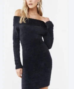 Arden B - Black Fuchsia Off Shoulder long sleeve sweater dress WMNS M - Picture 1 of 8