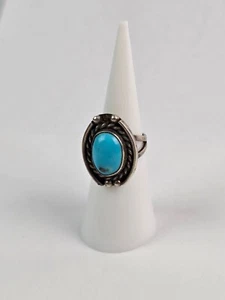 Unsigned NA sterling silver turquoise ring size 4.75 pink ring double dot - Picture 1 of 13