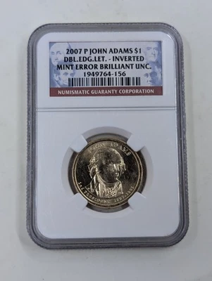 2007P John Adams $1 Dbl Edg Let Inverted Mint Error NGC BU - Image 1 of 4