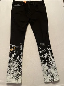 Cult Of Individuality RARE LOGO PRINT Punk Rock Skinny Jeans 40x32 Stretch Black - Picture 1 of 11