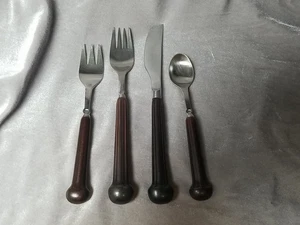 Denby Stone & Stainless Steel Flatware Coffee Brown Set of 4 Used Replacements  - Picture 1 of 2