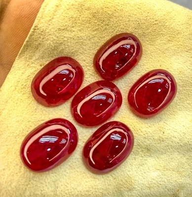 PIGEON BLOOD RED 6 PCS 101 CT RUBY CHATHUM INCLUSION OVAL CABOCHON GEMSTONE - Image 1 of 3