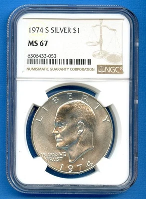 1974 S NGC MS67 Eisenhower Dollar $1 US Mint Silver 1974-S MS-67 Blast White - Image 1 of 3