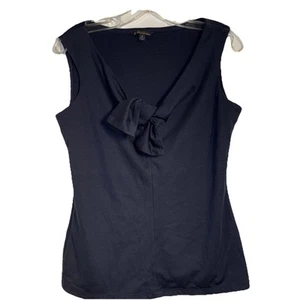 Brooks Brothers Womens Med Sleeveless Tops Neck With Tie Bow Navy - Picture 1 of 8