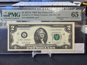 🤩 2017A Star $2 Two Dollar PMG  Gem 65 EP SOLID/FILLED - Sheet Note Scare - Picture 1 of 11