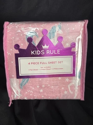 Kids Rule 4 Piece Full Size Sheet set .. Unicorns New - Image 1 of 4