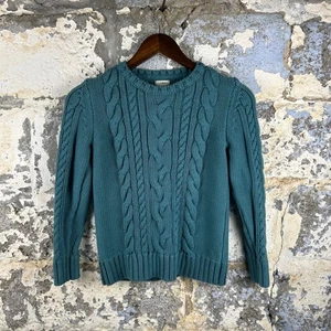 L.L.Bean Damen Petite Small Pullover türkis blau Zopfmuster Rundhalsausschnitt 100 % Baumwolle - Bild 1 von 5