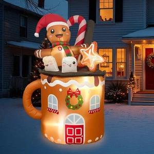 6FT Christmas Inflatable Outdoor Decoration, Christmas Inflatables Gingerbrea... - Foto 1 di 7