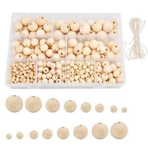 FOROREH 485Pcs holzkugeln mit Loch Runde Holzperlen Set 8 Größen Naturperlen mit - Bild 1 von 12