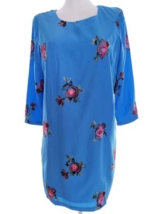 Traffic People Size M Blue Knee-Length Shift Dress Sleeve 3/4 Embroidery - Picture 1 of 5