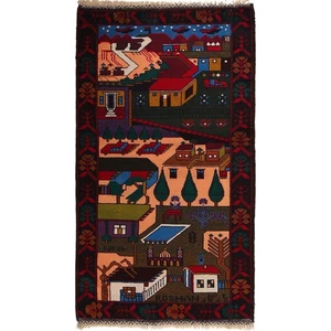 Village Scenery Handmade Pictorial Rug 2'8x4'10ft Wool Area Afghan Made Rug 7952 - Picture 1 of 8