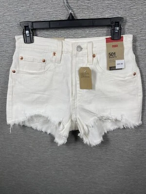 Levi's 501 Off-White High-Rise Button Fly Distressed Jean Shorts CHOOSE SIZE NEW - Image 1 of 4