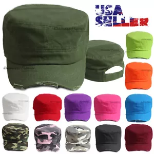 Cadet Hat Army Castro Cap Adjustable Baseball Distressed Plain Solid Men Hat - Picture 1 of 26