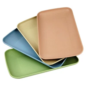 Wheat Straw Rectangular Dinner Plates, 4 Pack, Lightweight & BPA-Free,Multicolor - Picture 1 of 6