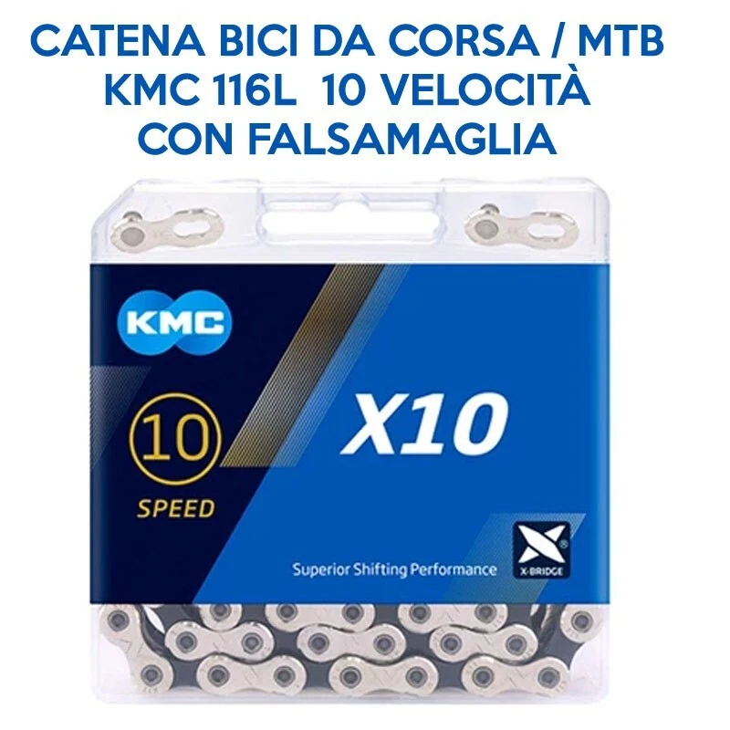 CATENA bici da corsa e mtb KMC PER CAMBI A 10V con falsamaglia Nuovo - Immagine 1 di 1
