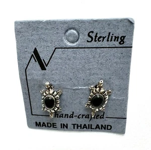 Sterling Silver Black Onyx Turtle Stud Earrings - Picture 1 of 2