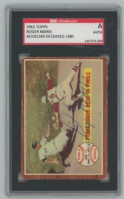1962 Topps #236 Roger Maris Autografiado Firmado 1961 Serie Mundial Automático SGC Auténtico Foto 1 de 2