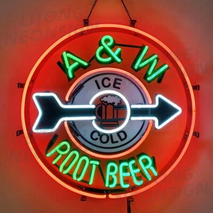 A&W Root Beer Ice Cold Neon Light Sign 24x24 Beer Bar Store Man Cave Wall Decor - Picture 1 of 5