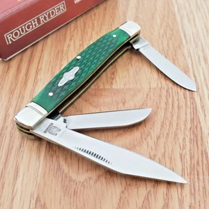Rough Ryder Gunstock Stockman Pocket Knife Stainless Blades Green Bone Handle - Picture 1 of 12