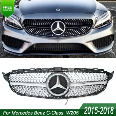 Front Grille W/LED Emblem For Mercedes Benz W205 C180 C250 C300 Grill 2015-2018 - Изображение 1 из 4