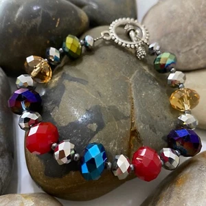 Handgefertigtes Regenbogen Karneval Swarovski Kristall Sterling Armband - Bild 1 von 3
