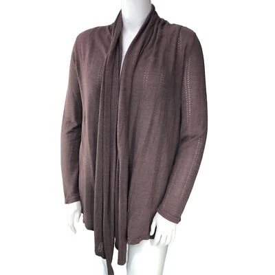 Cárdigan tejido marrón suéter talla mediana grande Fresh Produce abierto hecho en EE. UU. Foto 1 de 4