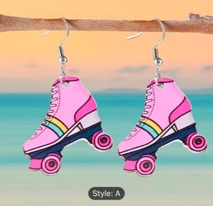 Lebendige rosa Retro Rollschuhe - Ohrhänger - einzigartig - Urlaubsgeschenk - Bild 1 von 4