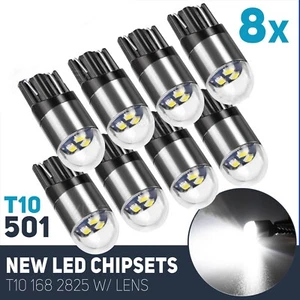12V LED T10 501 Lamp White Car Interior Lighting Glass Base Light Bulb X8 - Picture 1 of 9