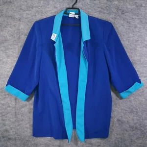 Roamans Jacket Womens 26W Blue Open Front 3/4 Sleeves Contrast Collar Cuffs - Picture 1 of 11