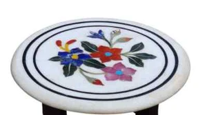 18" white marble table top coffee corner inlay malachite handmade pietra dura c1 - Picture 1 of 4