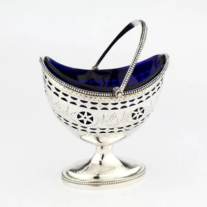 Antique Georgian Solid Sterling Silver Sugar Bowl / Basket. Neoclassical, 1783. - Imagen 1 de 13