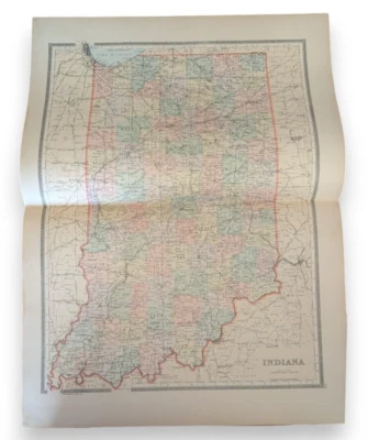 Mapa antiguo a todo color de Indiana 1889 plegable enmarcable de 2 páginas ~19x27" Foto 1 de 4