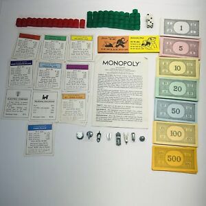 Monopoly 1973 Vintage Replacement Pieces Parts Hotels Houses Tokens Cards Money
