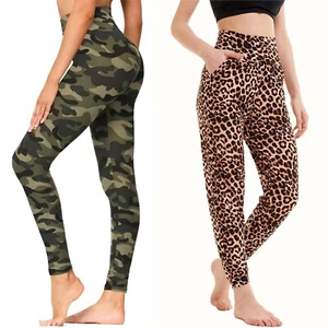 Women's High Waisted Leggings, Leopard & Camo Pattern Ultra Soft, Stretch 30-38" - Picture 1 of 13