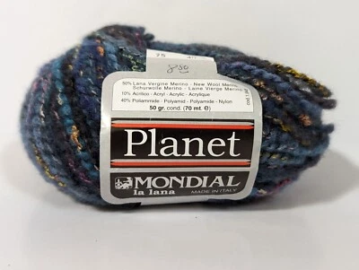 1 ball MONDIAL LA LANA Planet COLOR 25 Wool Acrylic Polyamide blend Yarn BLUE - Image 1 of 4
