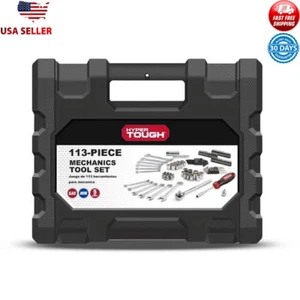 113 Pcs Mechanics Tool Set 1/4 3/8 Drive Socket Wrench DIY Repair Kit Adjustable - Picture 1 of 7