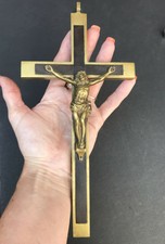 VINTAGE CRUCIFIX EBONY BRASS NUN PRIEST 9''1/4  LONG X 4"1/2 RELIGIOUS CATHOLIC