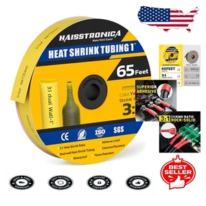 Versatile 3:1 Shrink Ratio Yellow Heat Shrink Tubing - 65FT for Wiring Projects - Picture 1 of 8