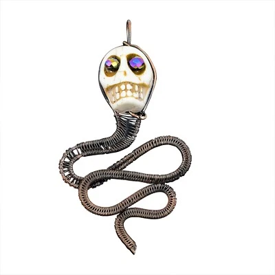 Copper Crown Chakra Oval Howlite Stone Titanium Beads Skull Bone Pendant Jewelry - Image 1 of 4